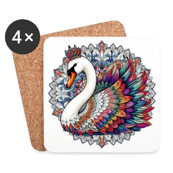 Swan decorated with Mandalas - Coasters (set of 4) - white - Front
