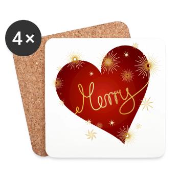 bright red heart with stars and inscription - Coasters (set of 4) - white - Front