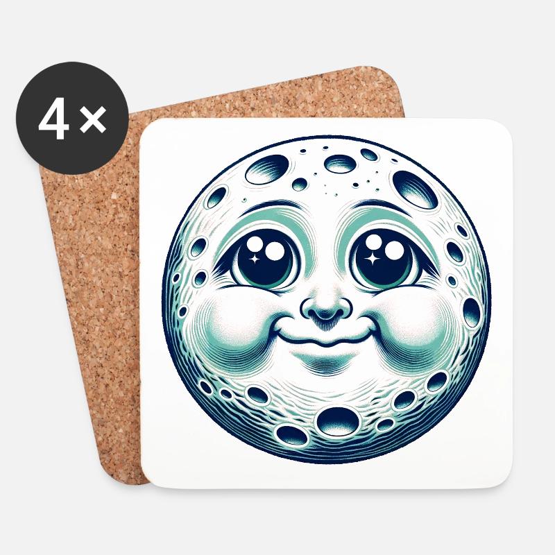 Funny Moon with Face - Coasters (set of 4) - white