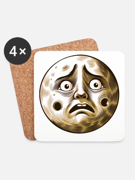 Schreckhafter Mond - Untersetzer (4er-Set) - Weiß