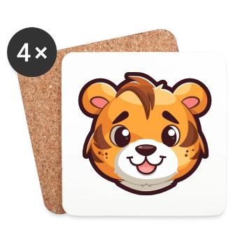 Tiger Cute Happy Kawaii Cartoon Clipart Animal - Coasters (set of 4) - white - Front