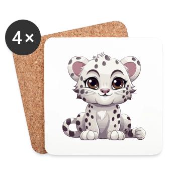 Schneeleopard niedlich glücklich kawaii cartoon Clipart Ani - Untersetzer (4er-Set) - Weiß - Vorne