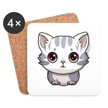 American Shorthair Cat Cute Happy Kawaii Cartoon C - Coasters (set of 4) - white - Front