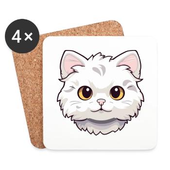 Américain Curl Chat Mignon Heureux Kawaii Cartoon Clipar - Dessous de verre (lot de 4) - blanc - Devant
