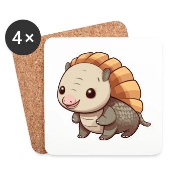 Armadillo Cute Happy Kawaii Cartoon Clipart Animal - Coasters (set of 4) - white - Front