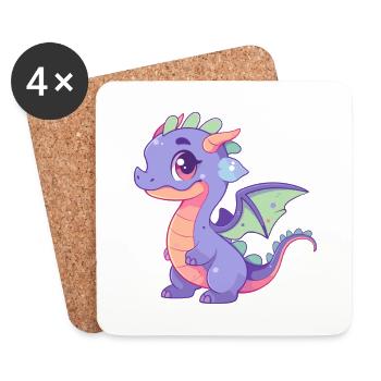 Drache Niedlich Glücklich Kawaii Cartoon Clipart Tier - Untersetzer (4er-Set) - Weiß - Vorne