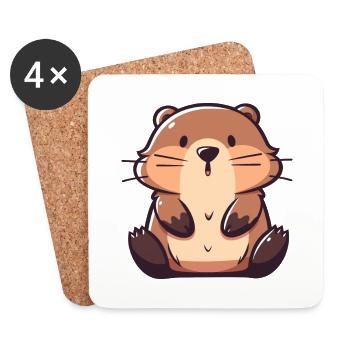 Castor mignon heureux kawaii dessin animé Clipart Animal - Dessous de verre (lot de 4) - blanc - Devant
