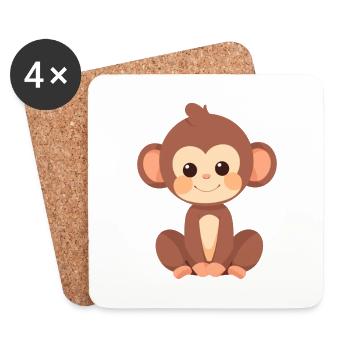 Singe Mignon Heureux Kawaii Cartoon Clipart Animal - Dessous de verre (lot de 4) - blanc - Devant