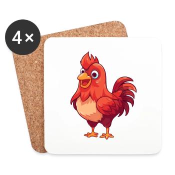 Rooster Cute Happy Kawaii Cartoon Clipart Animal - Coasters (set of 4) - white - Front