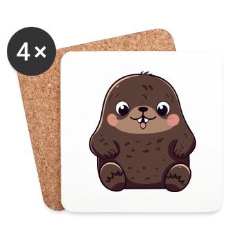 Mole Cute Happy Kawaii Cartoon Clipart Animal - Coasters (set of 4) - white - Front