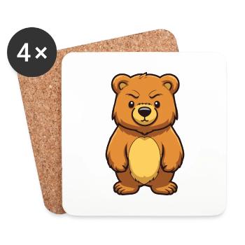 Bear Cute Happy Kawaii Cartoon Clipart Animal - Coasters (set of 4) - white - Front