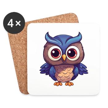 Owl Cute Happy Kawaii Cartoon Clipart Animal - Coasters (set of 4) - white - Front
