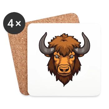 Buffalo mignon heureux kawaii dessin animé Clipart Animal - Dessous de verre (lot de 4) - blanc - Devant