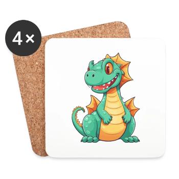 Drache Niedlich Glücklich Kawaii Cartoon Clipart Tier - Untersetzer (4er-Set) - Weiß - Vorne