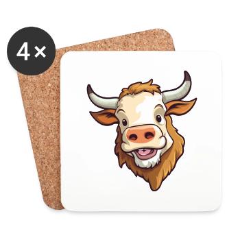 Bull Cute Happy Kawaii Cartoon Clipart Animal - Coasters (set of 4) - white - Front