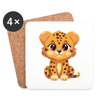 Gepard süßes glückliches Kawaii Cartoon Clipart Tier - Untersetzer (4er-Set) - Weiß - Vorne