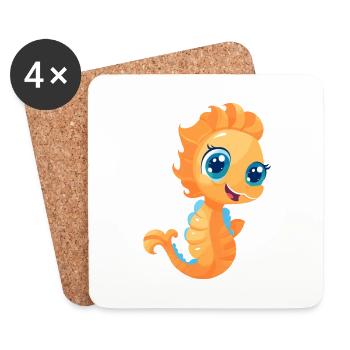 Seahorse Cute Happy Kawaii Cartoon Clipart Animal - Coasters (set of 4) - white - Front