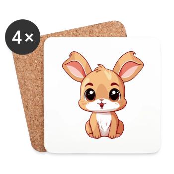 Lapin mignon heureux Kawaii dessin animé Clipart Animal - Dessous de verre (lot de 4) - blanc - Devant