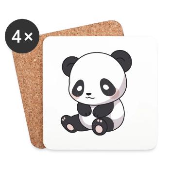 Panda mignon heureux Kawaii dessin animé Clipart Animal - Dessous de verre (lot de 4) - blanc - Devant