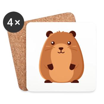 Capybara Cute Happy Kawaii Cartoon Clipart Animal - Coasters (set of 4) - white - Front