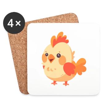 Rooster Cute Happy Kawaii Cartoon Clipart Animal - Coasters (set of 4) - white - Front