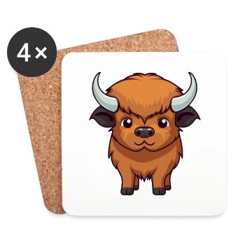 Bison Cute Happy Kawaii Cartoon Clipart Animal - Coasters (set of 4) - white - Front
