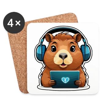 Capybara mit Computer - Untersetzer (4er-Set) - Weiß - Vorne