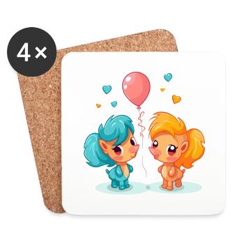 Ponny Kawaii Cartoon Pet jouant avec des ballons - Dessous de verre (lot de 4) - blanc - Devant