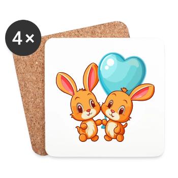 Rabbits Kawaii Cartoon Pet Playing With Balloons - Coasters (set of 4) - white - Front