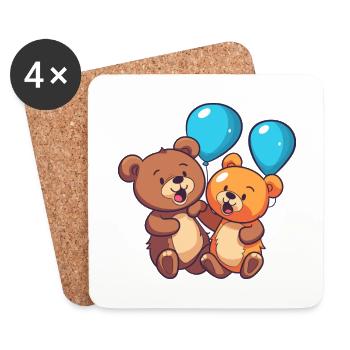 Ours kawaii dessin animé animal de compagnie jouant avec des ballons - Dessous de verre (lot de 4) - blanc - Devant