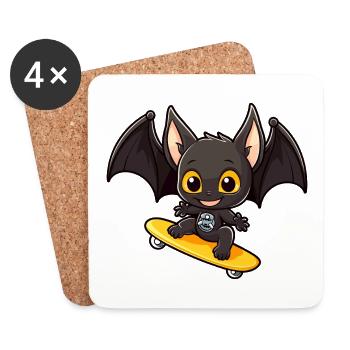 Lustige Fledermaus Kawaii Cartoon Haustier spielt Skateboard - Untersetzer (4er-Set) - Weiß - Vorne