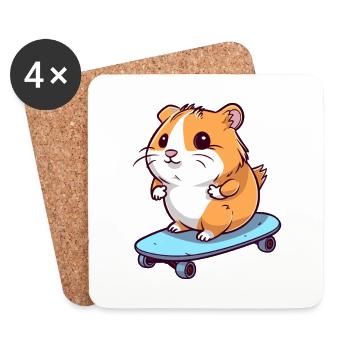 Funny Hamster Kawaii Cartoon Playing Skateboard - Coasters (set of 4) - white - Front