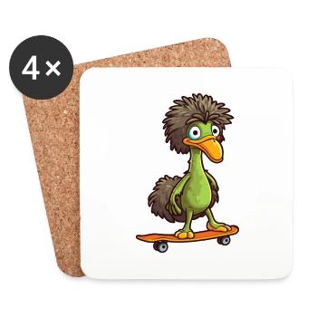 Drôle Emu Kawaii Cartoon Pet Jouant Skateboard - Dessous de verre (lot de 4) - blanc - Devant