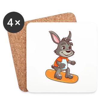 Funny Donkey Kawaii Cartoon Pet Jouant Skateboard - Dessous de verre (lot de 4) - blanc - Devant