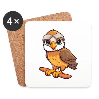 Drôle Falcon Kawaii Cartoon Pet Jouant Skateboard - Dessous de verre (lot de 4) - blanc - Devant