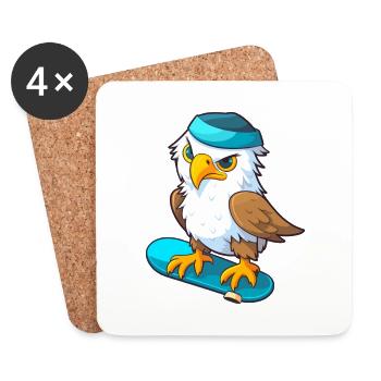 Funny Eagle Kawaii Cartoon Pet Playing Skateboard - Coasters (set of 4) - white - Front