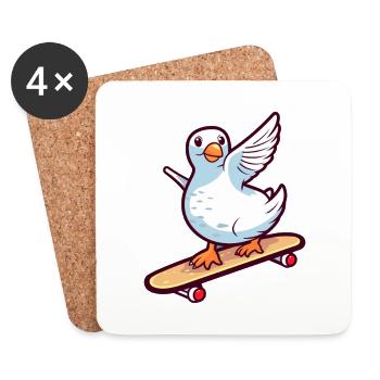 Lustige Taube Kawaii Cartoon Haustier spielt Skateboard - Untersetzer (4er-Set) - Weiß - Vorne