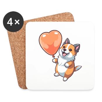 Dog Kawaii Cartoon Pet Playing With Balloons - Coasters (set of 4) - white - Front