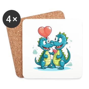 Crocodiles Kawaii Cartoon Pet Playing With Balloon - Coasters (set of 4) - white - Front