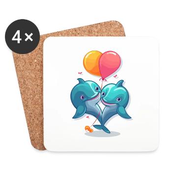 Dolphins Kawaii Cartoon Pet Playing With Balloons - Coasters (set of 4) - white - Front
