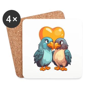 Eagles Kawaii Cartoon Haustier spielt mit Luftballons - Untersetzer (4er-Set) - Weiß - Vorne