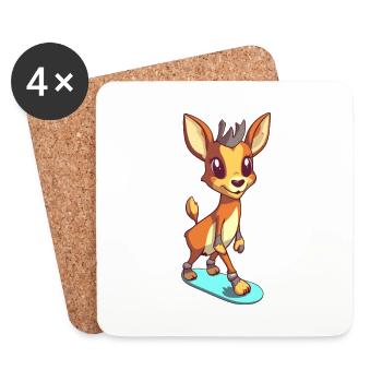 Lustige Antilope Kawaii Cartoon spielt Skateboard - Untersetzer (4er-Set) - Weiß - Vorne