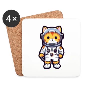Astronaute Drôle Chat Kawaii Dessin Animé Animal De Compagnie - Dessous de verre (lot de 4) - blanc - Devant