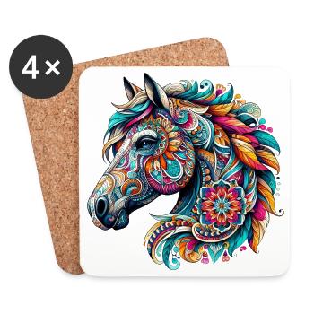 Pferd mit Mandalas verziert - Untersetzer (4er-Set) - Weiß - Vorne