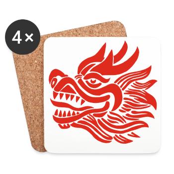 Chinesischer Drachenkopf (Rot) - Untersetzer (4er-Set) - Weiß - Vorne