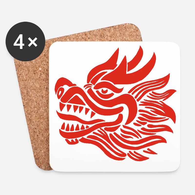 Chinesischer Drachenkopf (Rot) - Untersetzer (4er-Set) - Weiß
