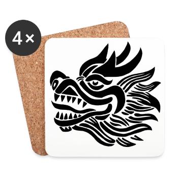Chinesischer Drachenkopf (Schwarz) - Untersetzer (4er-Set) - Weiß - Vorne