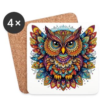 Hibou décoré de Mandalas - Dessous de verre (lot de 4) - blanc - Devant
