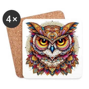 Hibou décoré de Mandalas - Dessous de verre (lot de 4) - blanc - Devant