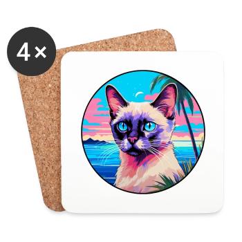 Balinesische Katzenrasse-Aquarell-Cartoon-Kawaii-Haustier - Untersetzer (4er-Set) - Weiß - Vorne